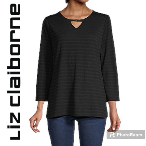 Liz Claiborne- Womens Keyhole Neck 3/4 Sleeve Blouse, NEW - Picture 1 of 3